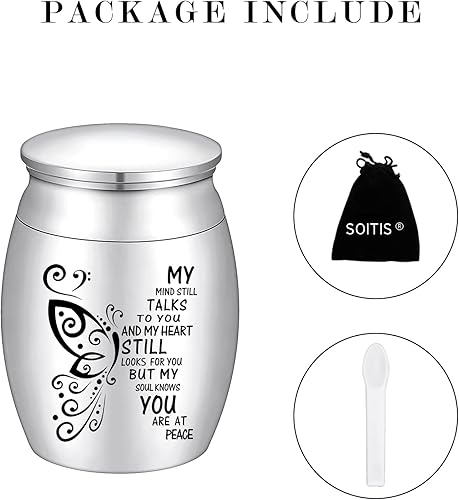 Miniatura 7 de SOITIS Urna pequeña para cenizas de 1.57 pulgadas, pequeña urna de recuerdo para cenizas humanas, mini urna de mariposa de acero inoxidable, soporte
