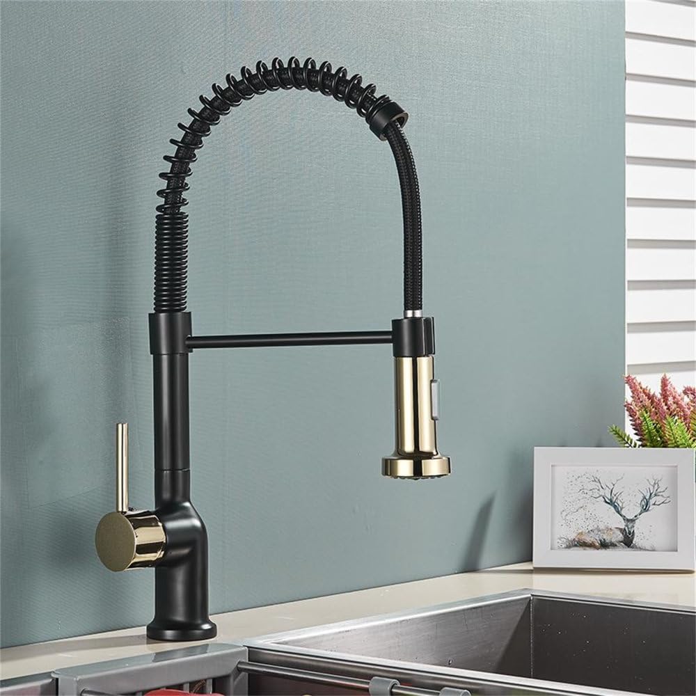 Robinet d'évier design or et noir en acier inoxydable pour cuisine moderne