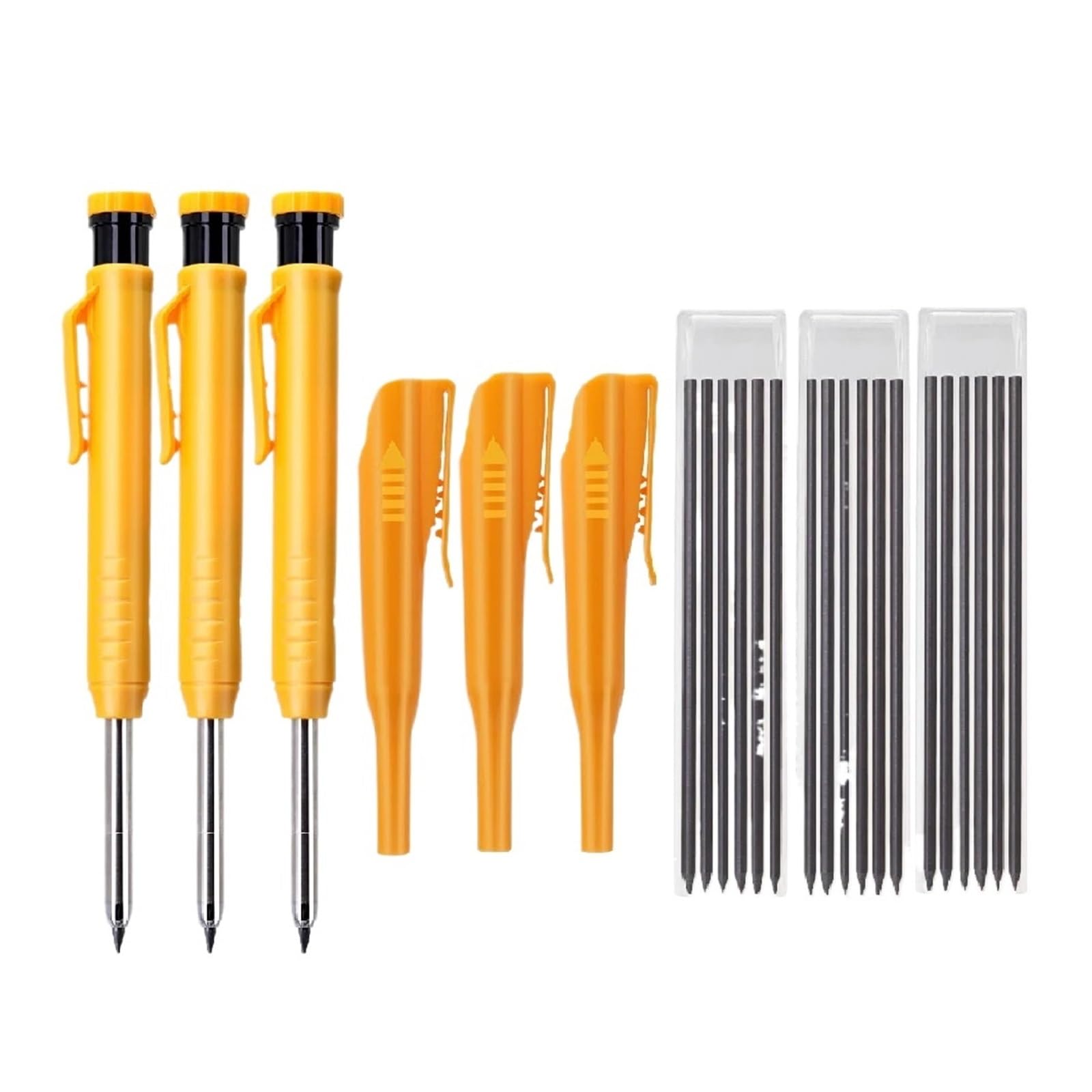 Ensemble de Crayons à Trou Profond 9 pièces/Ensemble 2.8mm-3 stylos + recharges Plomb + Capuchons. Polyvalent for l'écriture, Le marquage(QB216-9 Yellow Set)