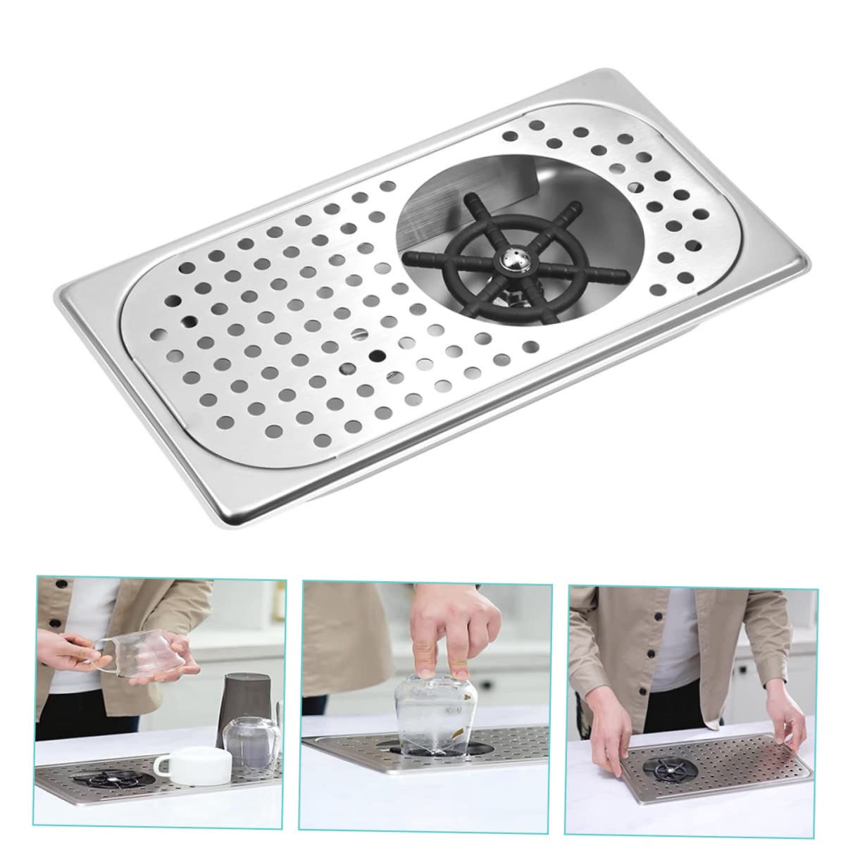 LIFKOME Lavavasos Inoxidable Enjuagadora de Vidrio para Fregadero de Cocina Automático de Tazas y Botellas Compatible con Diferentes Instalación para Uso Hogar y Bar