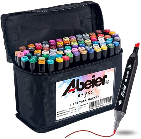Amazon Abeier マーカーペン イラストマーカー 筆 太字 80色 ブレンダーペン付き 油性 アルコールマーカー 太細両端 画材 コミック 用 塗り絵 描画 落書き 学習用の カラーペンセット キャリングケース付き 油性 文房具 オフィス用品