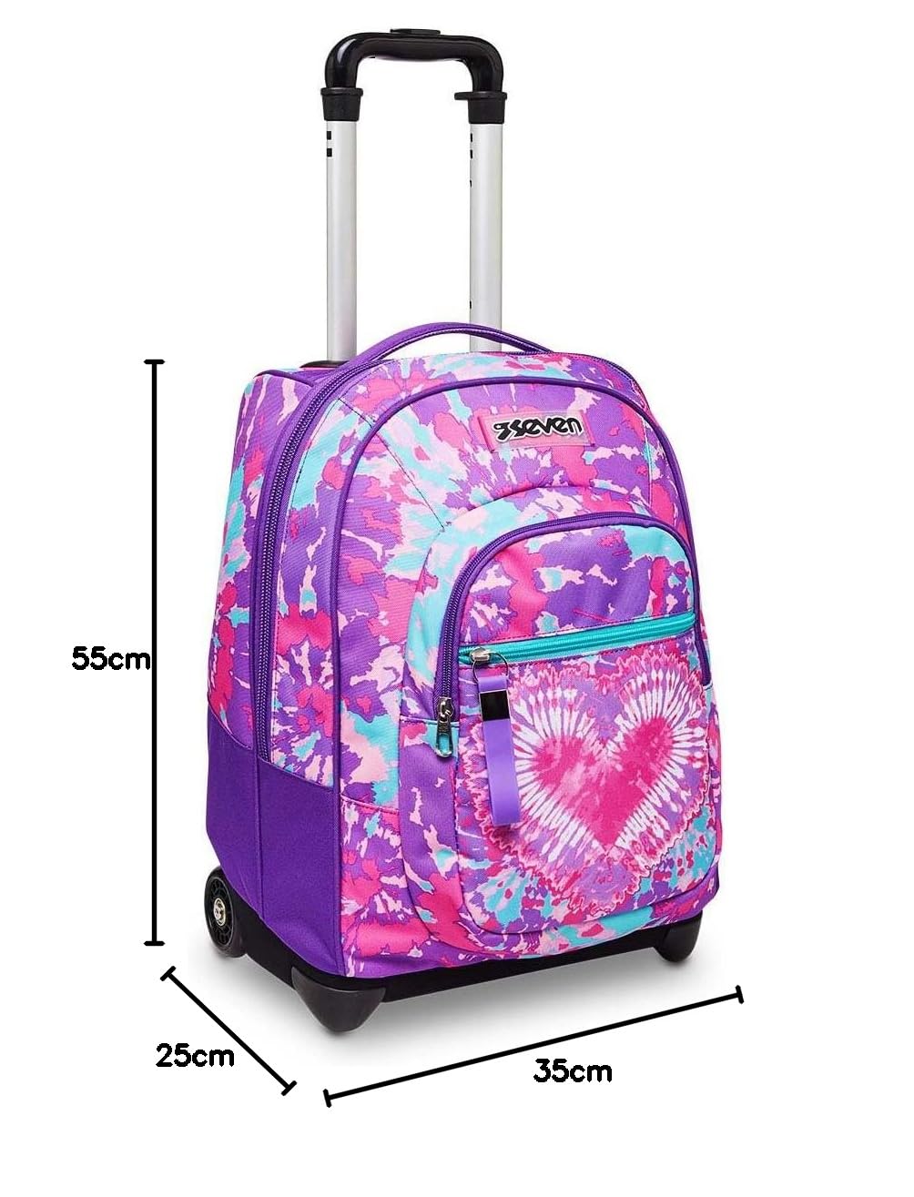 Seven Trolley Scuola, Trendy Heart Girl, Multicolore, 2 in 1 Zaino con Spallacci Uso Zaino con Cross-Over System, Scuola e Viaggio, Bambine e Ragazze