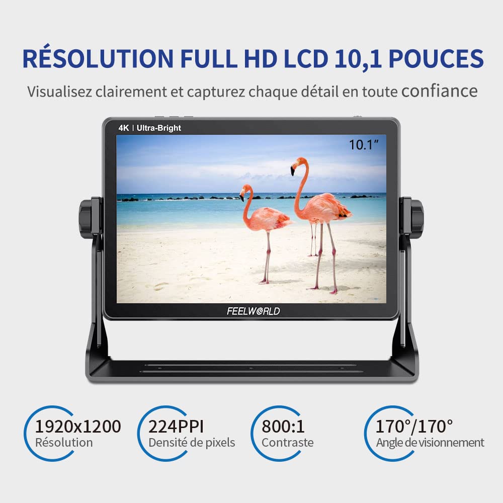 FEELWORLD LUT11S 10.1 inch Camera Field Monitor Touch Screen 3D LUT 2000nit Ultra Bright 1920X1200 3G-SDI 4K HDMI Input Output with F970 External Power Supply