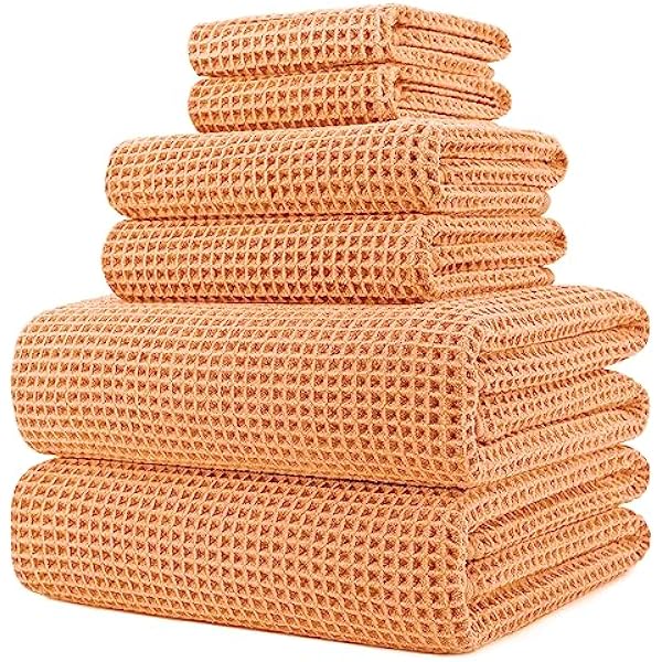 POLYTE Zestaw 6 Ręczników Kąpielowych Mikrofibra Waflowych 430 GSM | 2 ręczniki do ciała, 2 ręczniki do rąk, 2 ściereczki do mycia, oversize, bez kłaczków