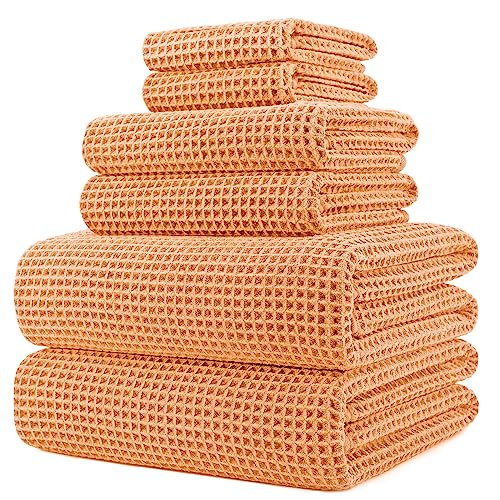 POLYTE 430 GSM Microfiber Quick Dry Lint Free Oversize Bath Towel Set, 6 Piece (Waffle Weave) by Polyte - Used condition - CA$37.42