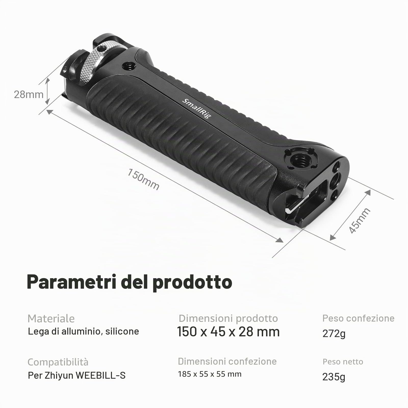 (Nuova Versione) SMALLRIG Handle Impugnatura per Zhiyun-Tech WEEBILL-S con Attacco per Cold Shoe, Diversi Fori Filettati - 2636C