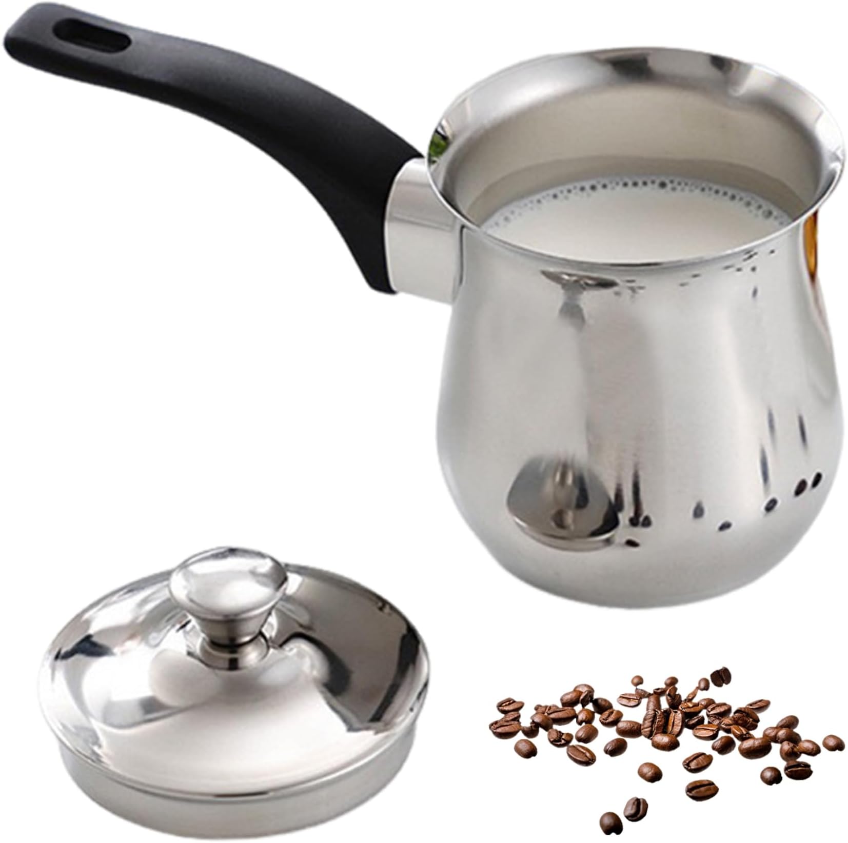 Milk Pot, Turkish Coffee Pot 180ml Stainless Steel Coffee with Anti-Scalding Handle Easy to Use Arabic with Lid for Milk, Chocolate, Butter, Cheese and, Warmer
