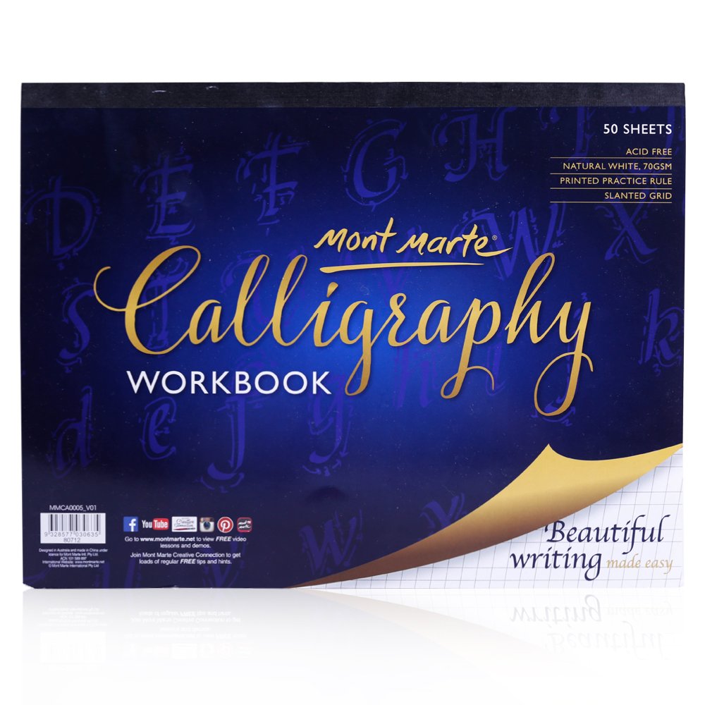 Mont Marte Calligraphy Workbook 50 Sheets 1 Pack, 9 x 30.5 cm. Acid Free Pages with Ruled Grids.