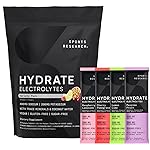 Sports Research Hydrate Electrolytes Powder Packets - Sugar-Free & Naturally Flavored with Vitamins, Minerals, and Coconut Water - Supports Hydration - 32 Packets - Variety Pack