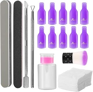 Nail Polish Gel Remover Tools Kit 100 Wipe Cotton Pads, 10 Nail Clips, 2 Nail File, Cuticle Pusher and Scraper, Nail Brush, Dispenser Bottle, nail polish remover wipes, nail polish remover clips