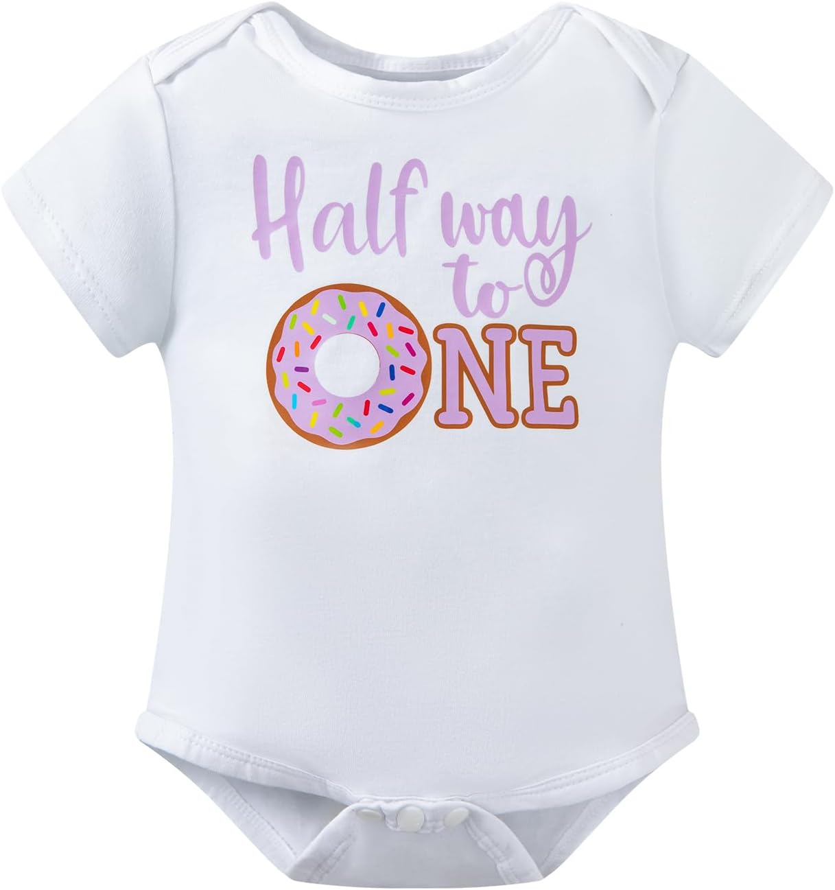 Auggle Baby Girls Half Birthday Outfits Half Way to One Doughnut Romper Skirt Shorts with Headband Clothes Set image 2