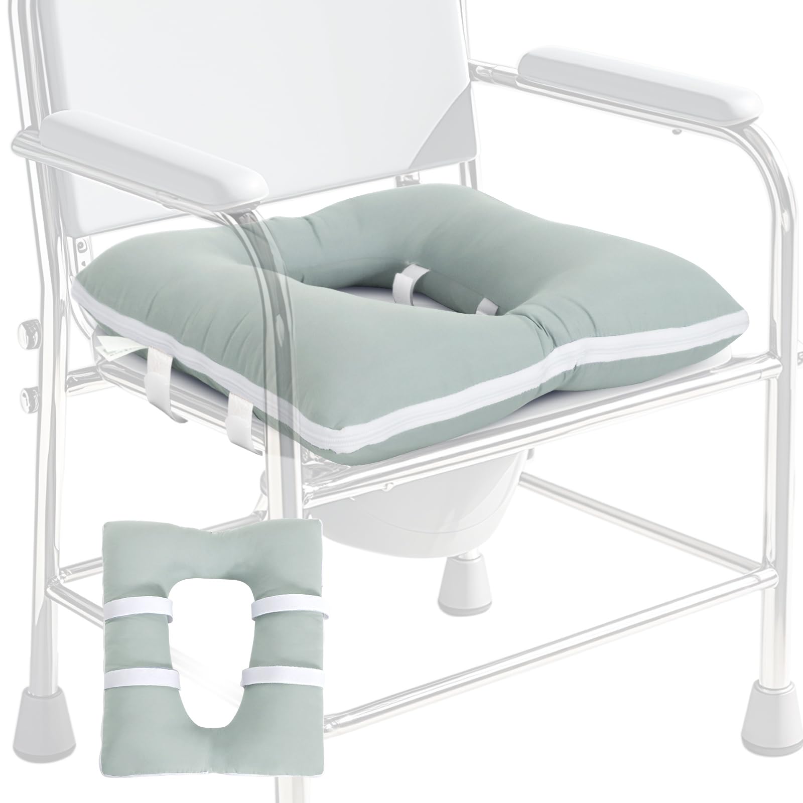 RoamReady Bedside Commode Seat Cushion, Machine Washable Soft Toilet Seat Cover With Removable Pillowcase, Padded Toilet Seat Risers for Seniors, 17"x14" Commode Pads, Green
