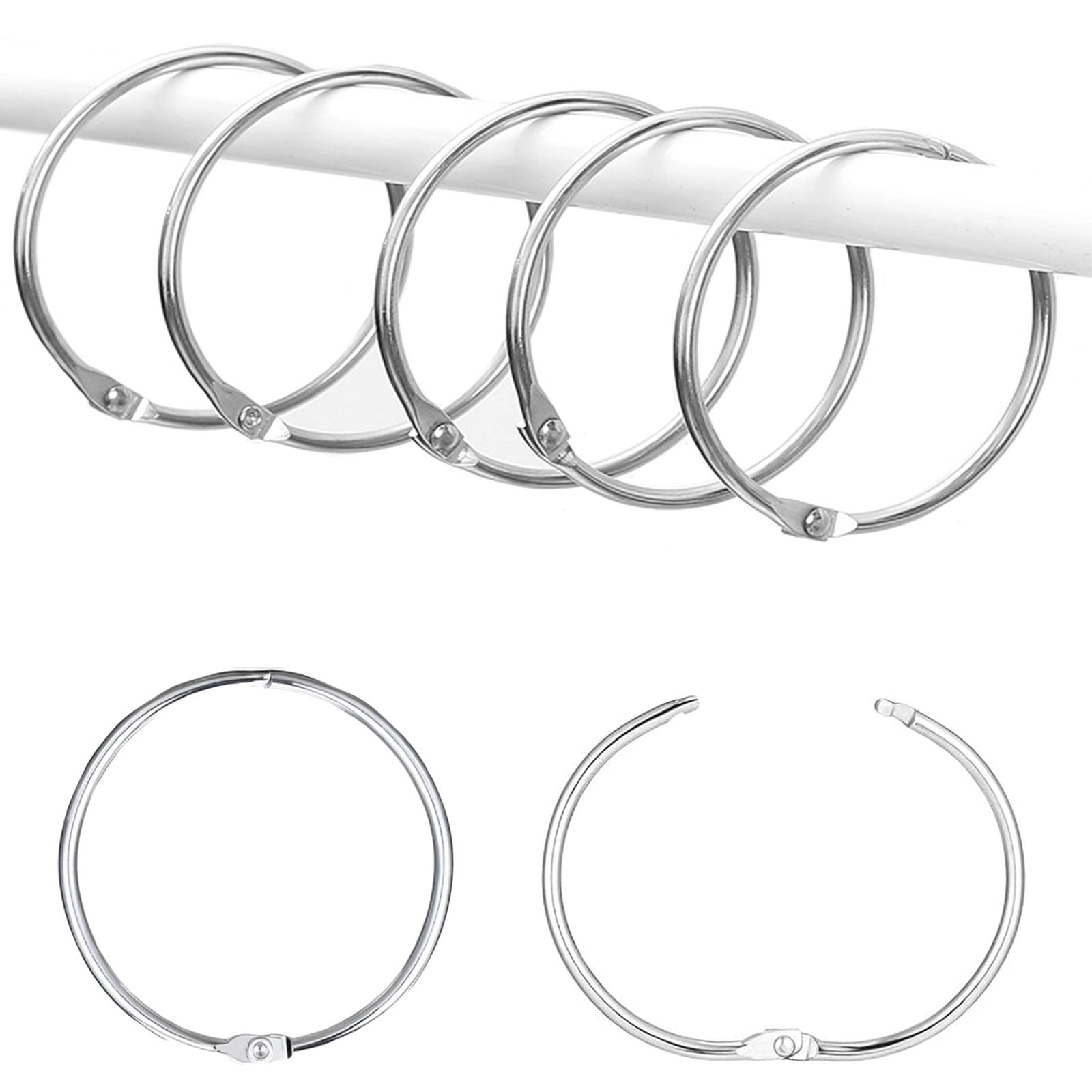 Lot de 40 Anneaux de Rideau à Ouvrir 50 mm Clips métalliques pour