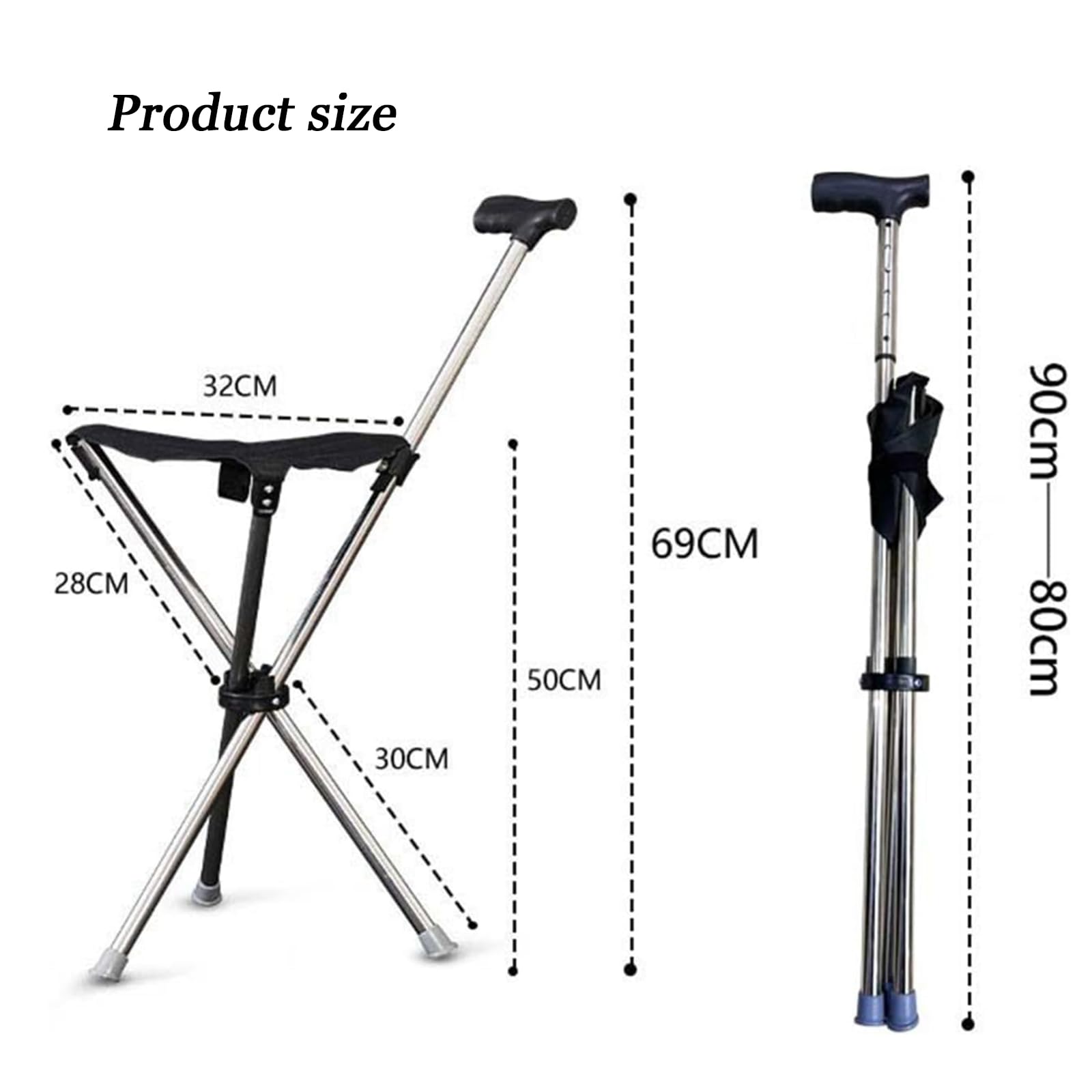 Sgabello Pieghevole con Base in Canna, Bastone da Passeggio bilanciato Adatto ai Viaggi, bastoni da Passeggio Pieghevoli e multifunzionali, Altezza Regolabile, Design Unisex per Anziani