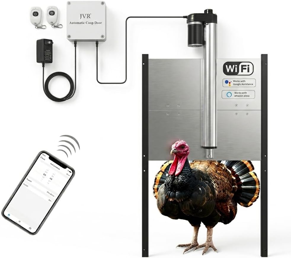 JVR WiFi Automatic Turkey Coop Door, App Alexa, 22 x 23 in, Anti-Pinch