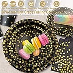 AIRE 175PCS Black and Gold Paper Plates Party Supplies for 25 Guests Disposable Party Decorations Dinnerware Golden Dot Black Paper Plates Napkins Cups Gold Plastic Forks Knives Spoons for Parties - Image 3