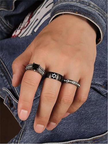 Miniatura 4 de Anillo de estrella de Daivd pulido de acero inoxidable, anillo de dedo de estrella David Magen negro para hombre, judaísmo religioso, anillo de boda