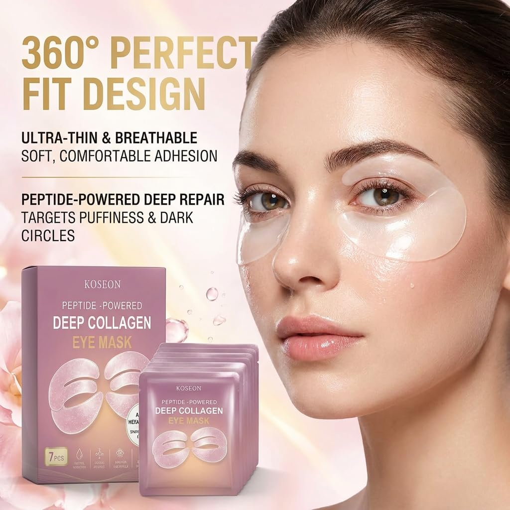 Condition photo showing New/Like New for collagen eye mask, new 7 pcs peptide collagen eye mask, deep hydrating under eye patches for dark circles puffiness wrinkles, eye mask with hyaluronic acid moisturizing firming skin care
