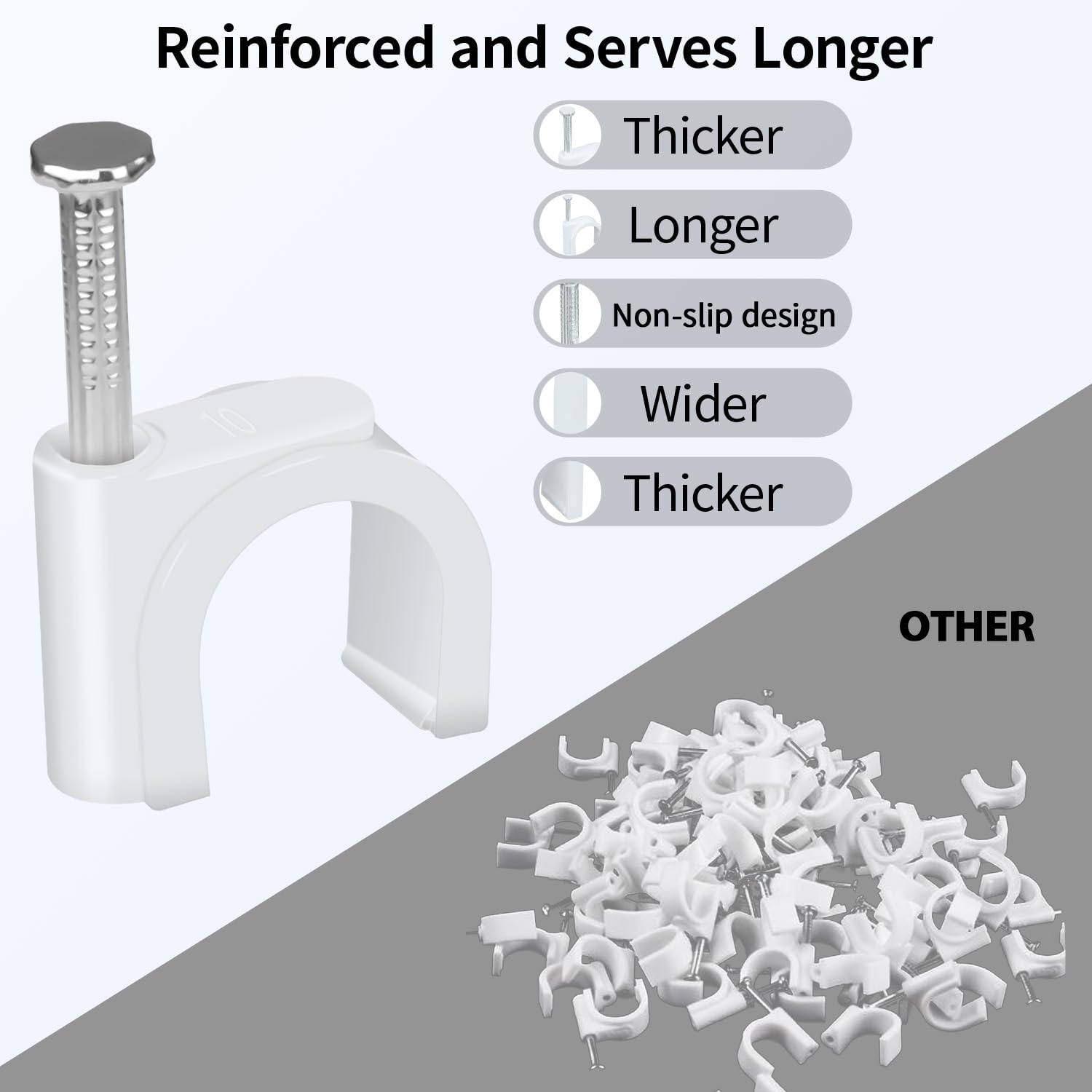 LeMotech 1200 clips de cable redondos de 5/6/8/10 mm, pinzas coaxiales para cables RG6 RG59 CAT5 CAT6 RJ45 abrazaderas coaxiales Ethernet eléctricas, color blanco
