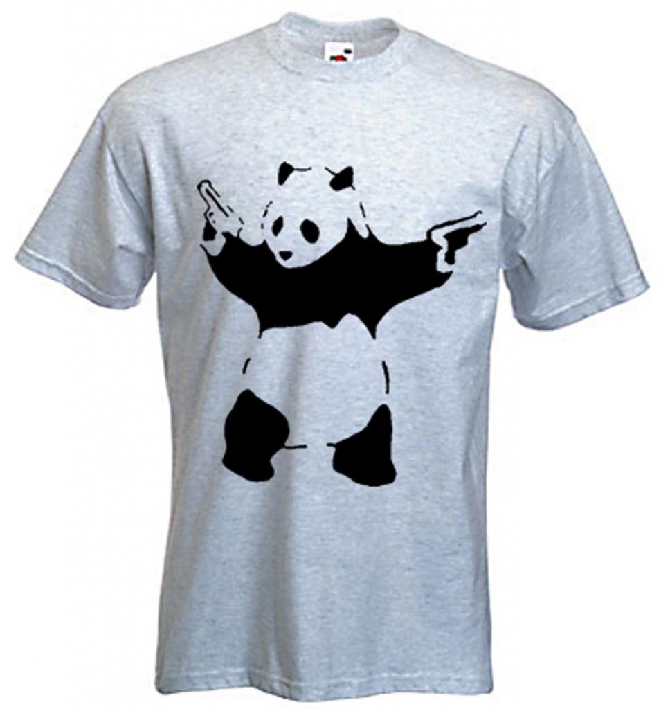 Banksy Panda Mens T-Shirt (XXL, Grey)