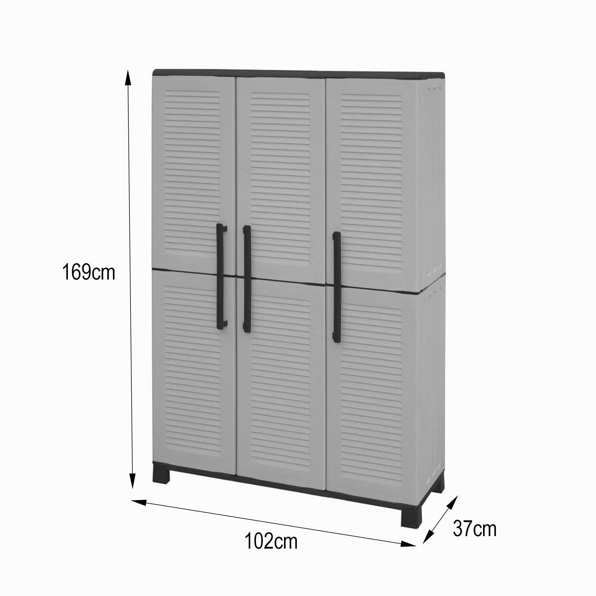 Dmora - Armoire d'extérieur Nandrin, meuble porte-balais, 3 portes, 100% Made in Italy, 102x37h169 cm, gris clair et noir, finition rayée