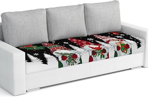 Funda de sofá para sofá de 3 cojines, 1 pieza, gnomo de copo de nieve, adornos de Navidad, pino, funda elástica duradera para sala de estar, niños,