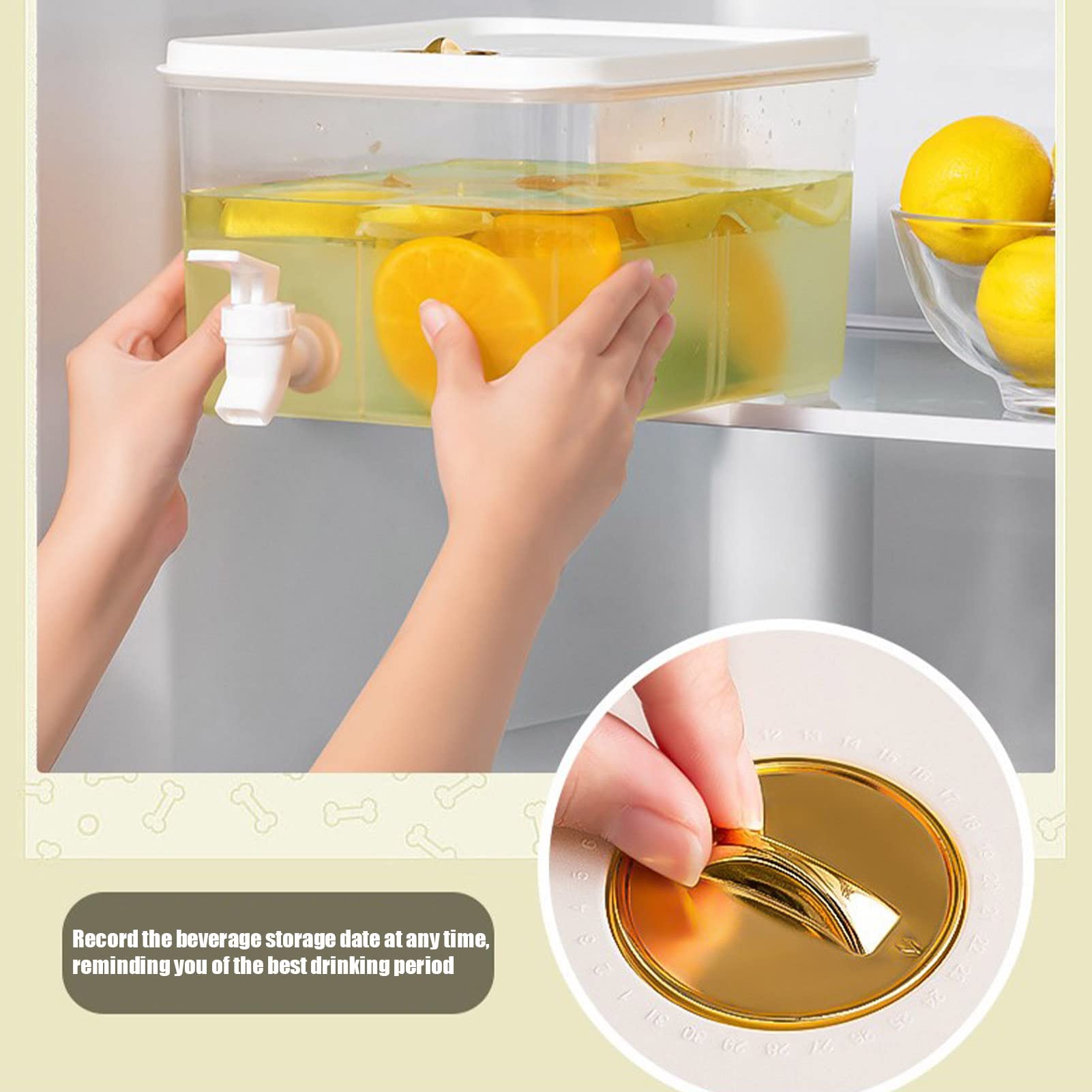 Distributeur de boissons 3,5 L/4,5 L Distributeur d'eau pour réfrigérateur avec robinet anti-fuite, bouilloire froide de grande capacité pour jus de fruits, limonade, récipient d'eau de bureau 3.5L B