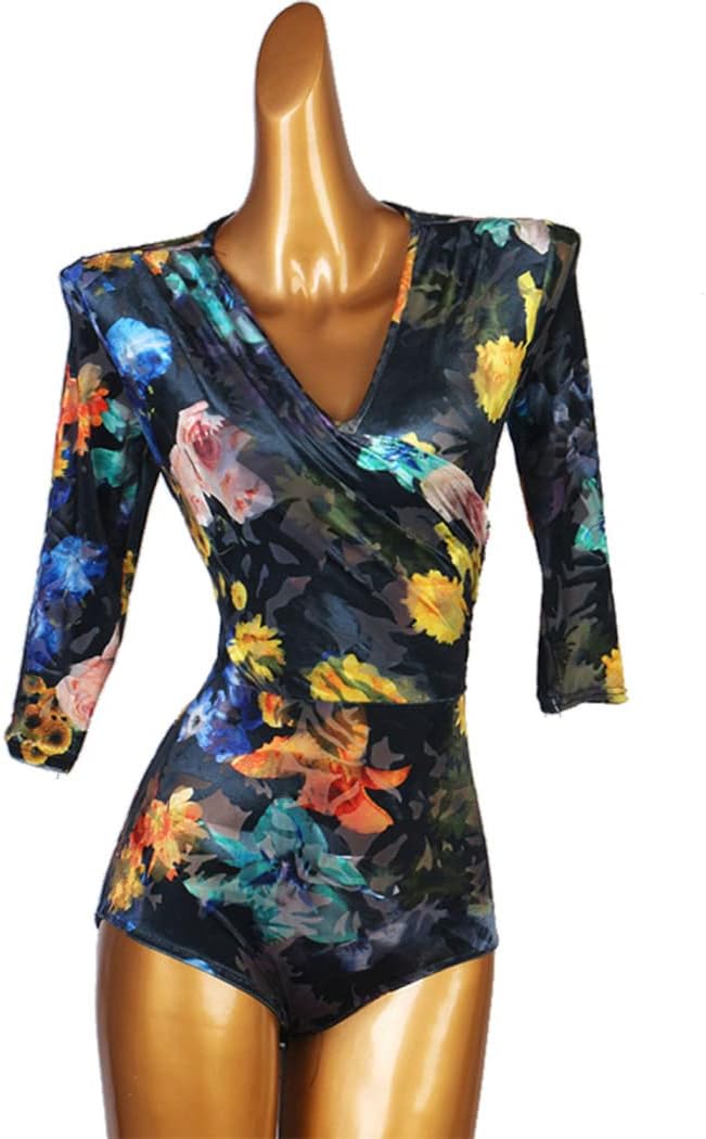 Printed Women's Latin Dance Dress Waltz Cha Cha Costumes Tango Practice Skirt Ballroom Dance Dresses Bodysuit Top
