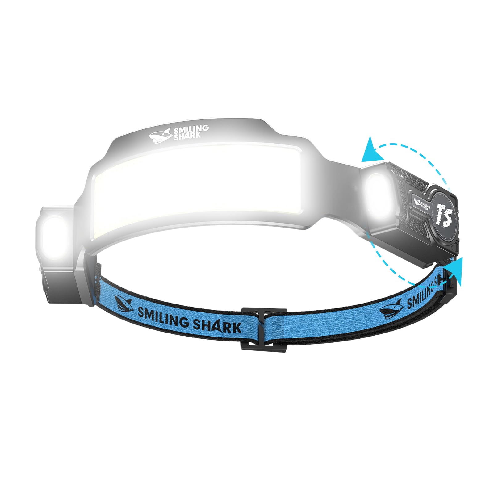 Smiling Shark Linterna Frontal, Brillante Linternas Cabeza LED Recargable con 6 Haz Ancho & Foco Ajustable Sensor de Movimiento 6 Modos 2400 mAh Lámpara Cabeza para Ciclismo Pesca Camping Correr