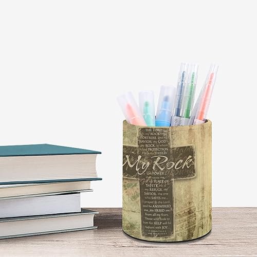 Miniatura 6 de Versículo bíblico religioso cristiano The Lord Is My Rock - Soporte redondo para bolígrafo, organizador de escritorio para cosméticos, oficina,
