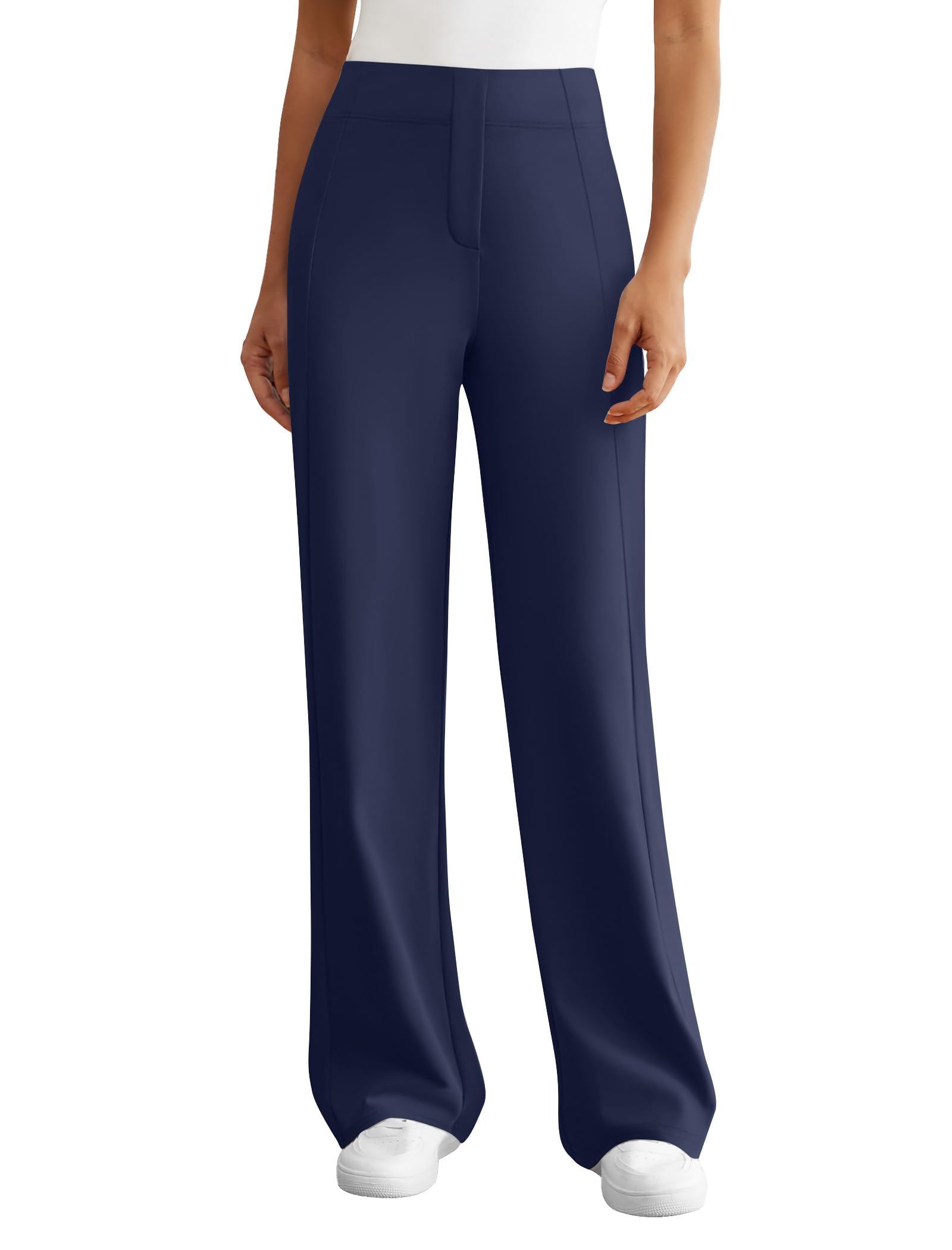 Womens Dress Work Pants Wide Leg Business Casual Slacks Stretchy High Waist Comfy Trousers with Pocket Navy Blue