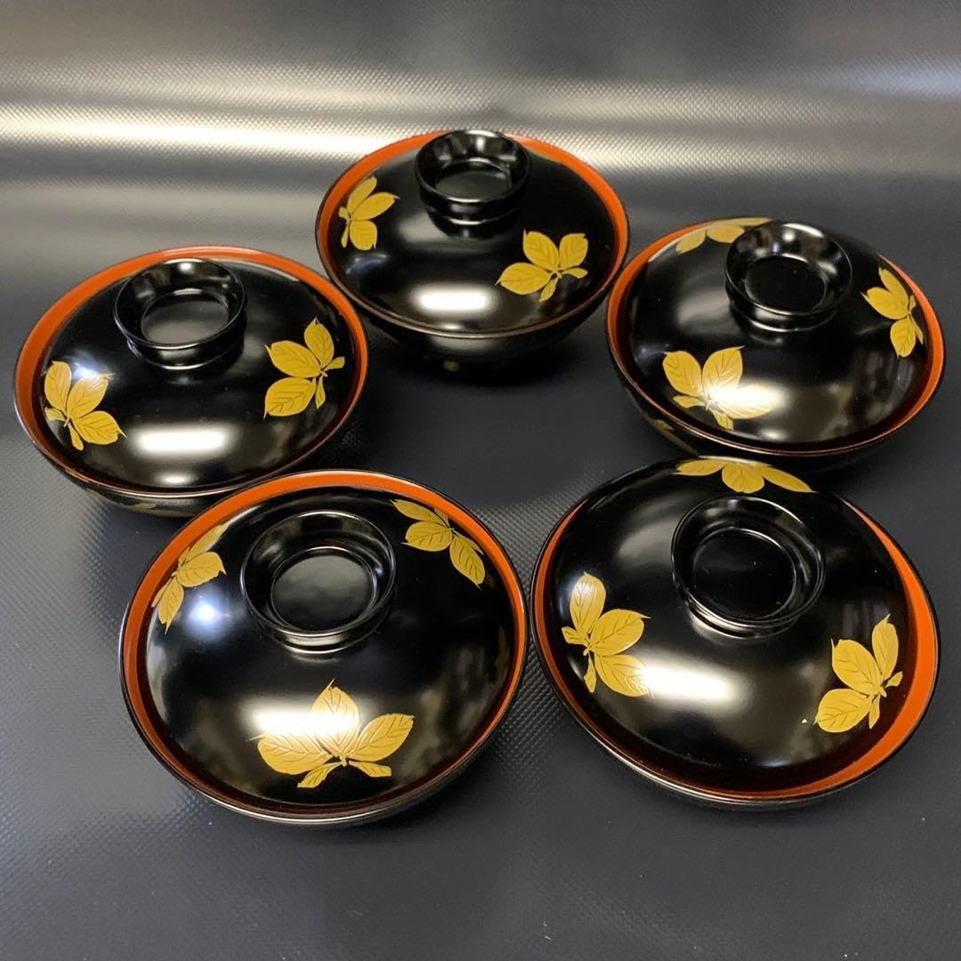 Amazon.co.jp: 浄法寺塗 うるみ 漆器 黒塗吸物椀 5客セット 蓋付き 元