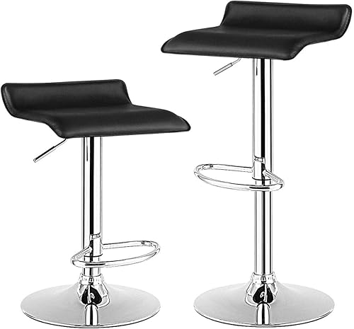 Miniatura 10 de COSTWAY Bar Stools Set of 2, Modern Swivel Contemporary barstools with Adjustable Height, Footrests, Chrome Hydraulic PU Leather Backless Bar Chairs