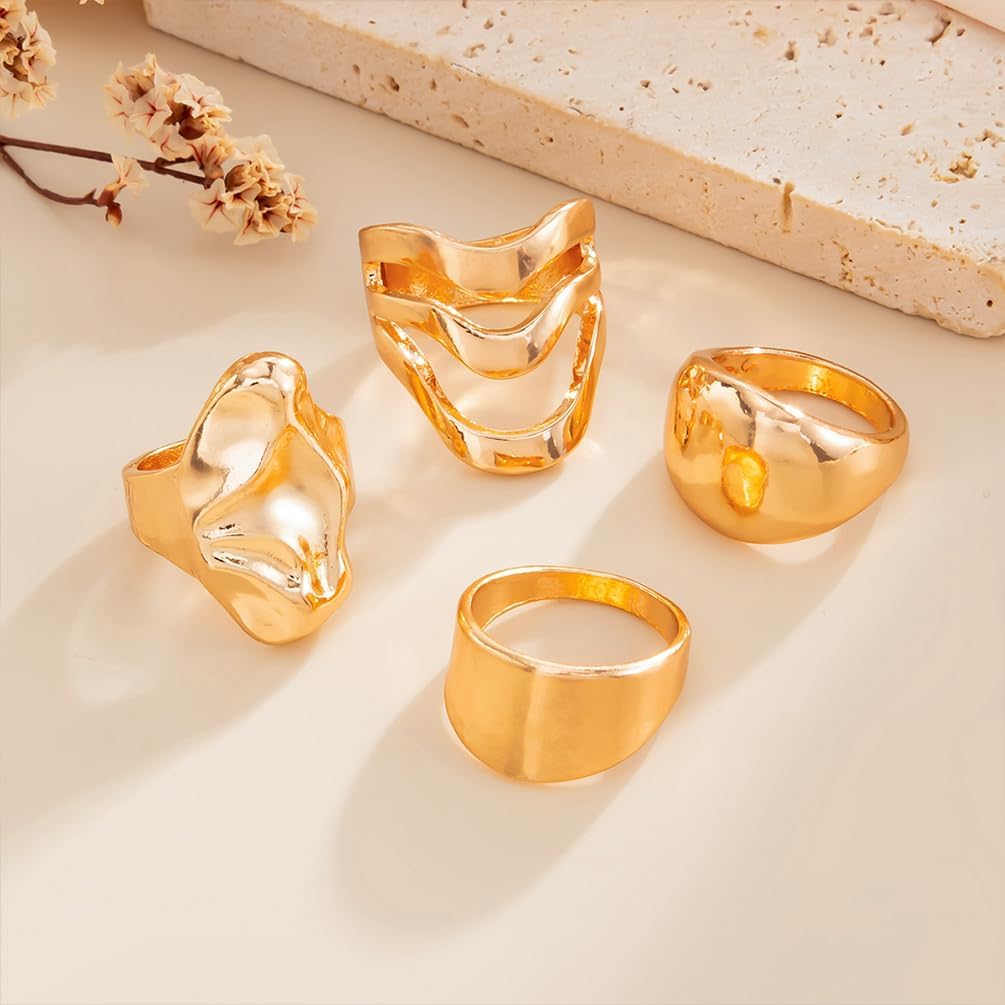 Y2k Chunky Gold Dome Rings Set Stackable for Women Vintage Trendy Statement Thick Silver Irregular Wavy Stack Knuckle Ring Non Tarnish Jewelry Gifts - Image 7