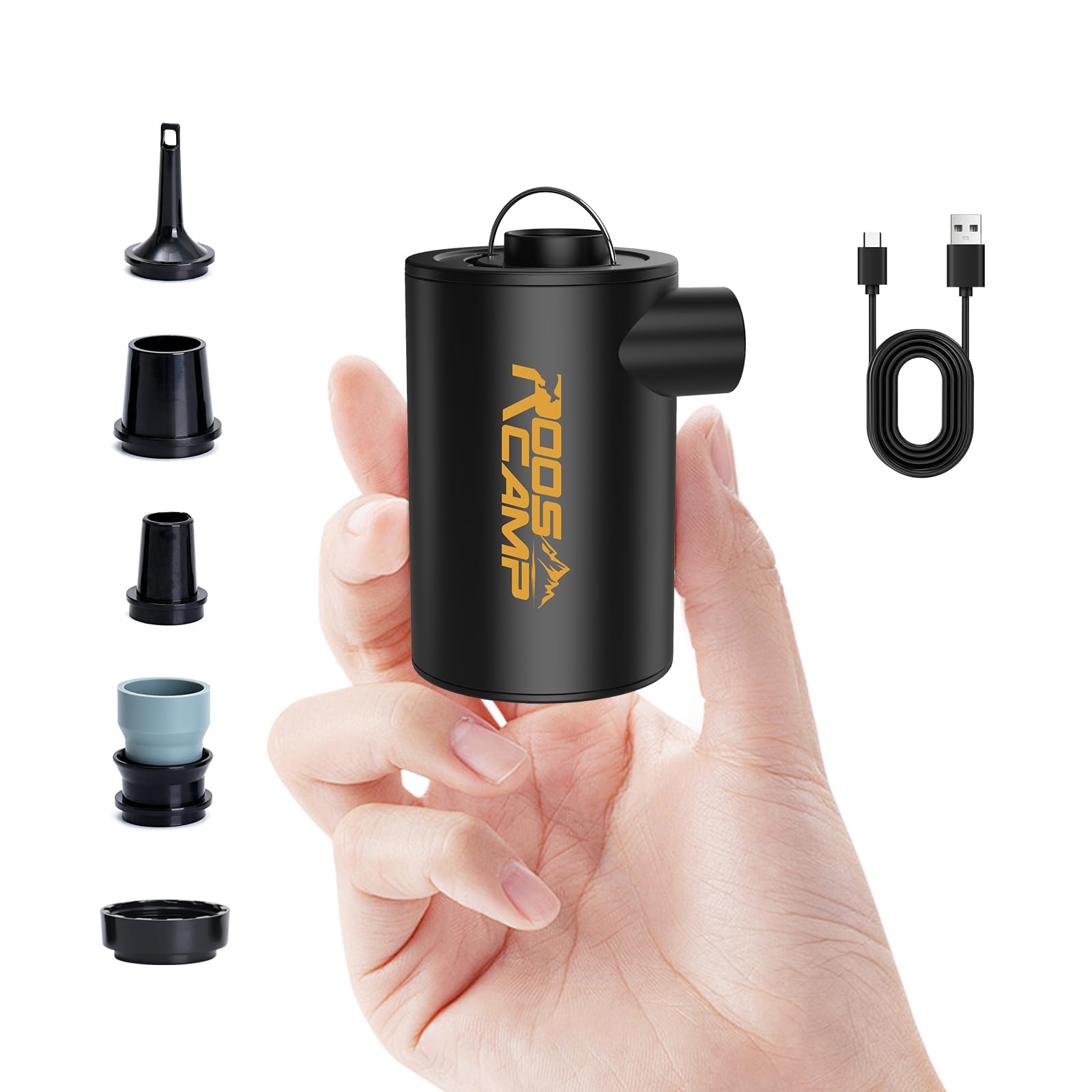 ROOSCAMP Air Pump for Inflatables, 300L/min Air Mattress Pump for Inflate Deflate with 1600mAH Battery, Portable Air Pump for Sleeping Pads, Pool Toys