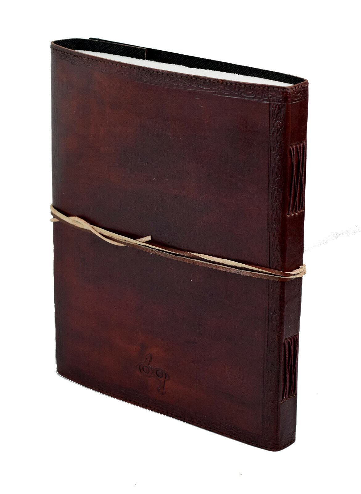 ROOGU Indien Klassik - Notiz- Gäste- Skizzenbuch Leder XXL (mehr als A4) Hardcover Handarbeit Indien NEUE PAPIERART Glatt Ohne Design