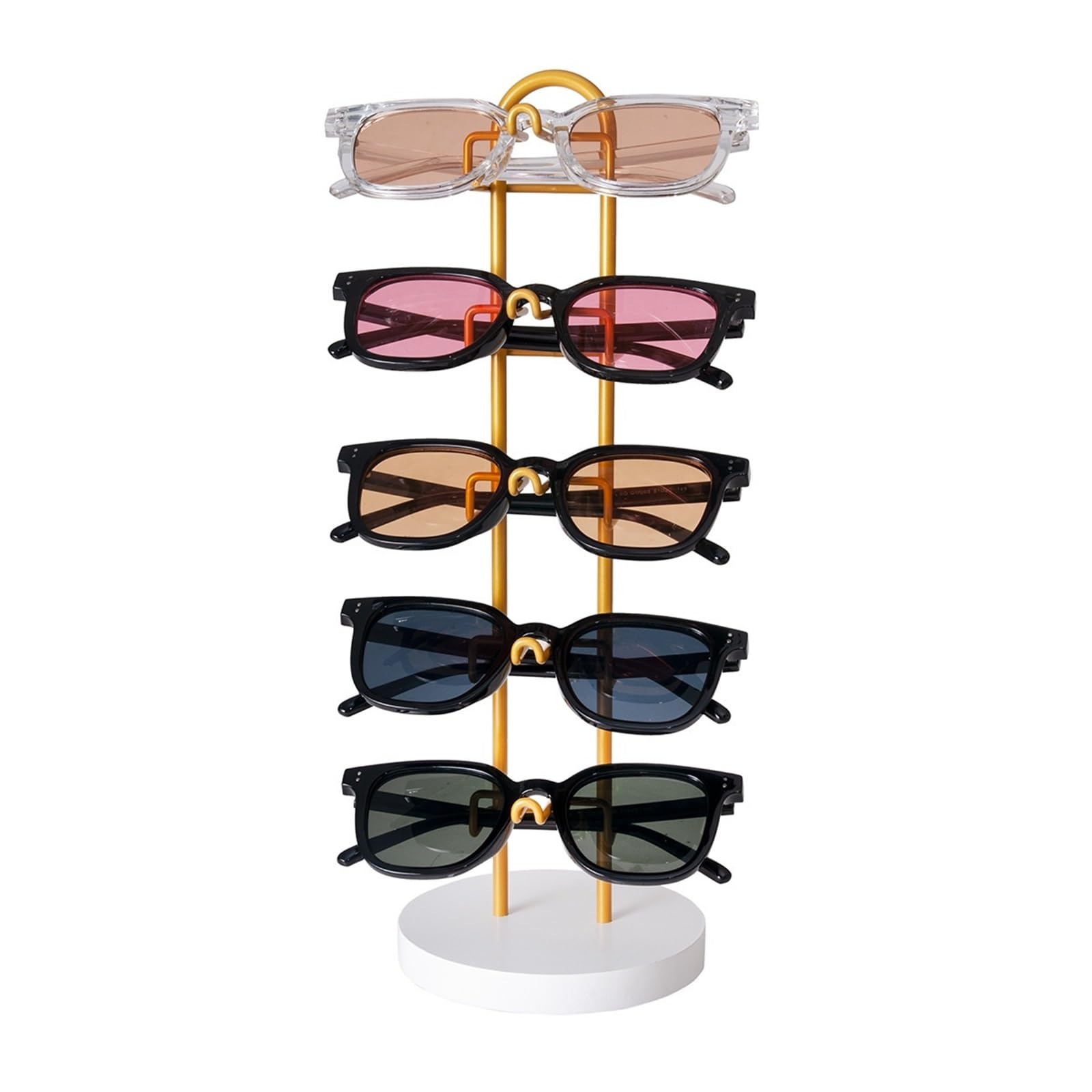 Porta Occhiali per Casa Supporto for Occhiali da Vista in Metallo Girevole A 360°, Espositore for Occhiali da Sole Organizer Occhiali da Sole(Gold)