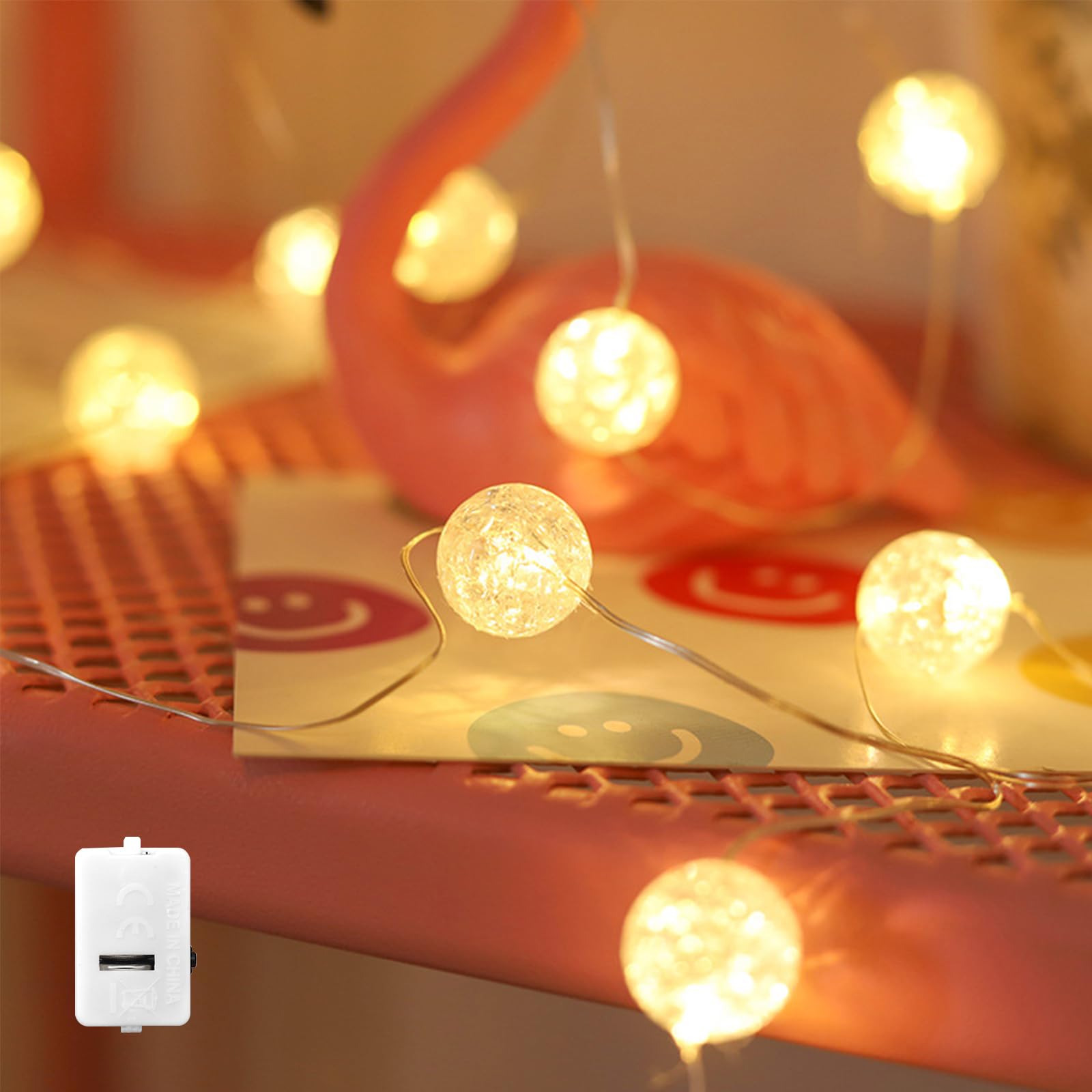 ENLACE LED Crystal Ball Fairy Lights, 1 m 10 LED Crackle Ball Fairy Lights with Button Battery, Warm White Fairy Lights, Crystal Balls for Indoor Wedding Christmas Valentine's Day Party