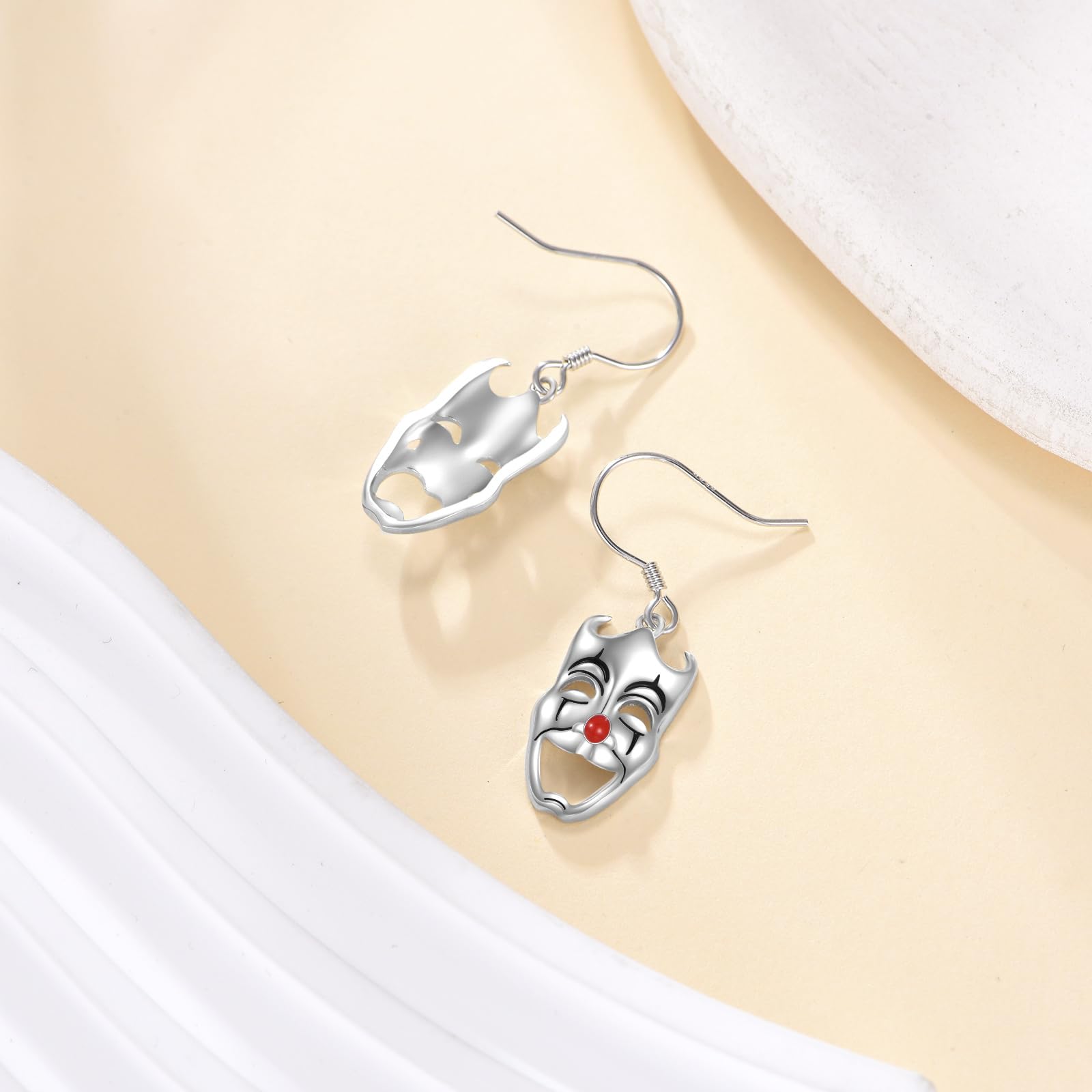 Orecchini a forma di commedia e tragedia, in argento Sterling, dramma, teatro, gocca, regalo per donne ispirato al focatoma dell'opera.