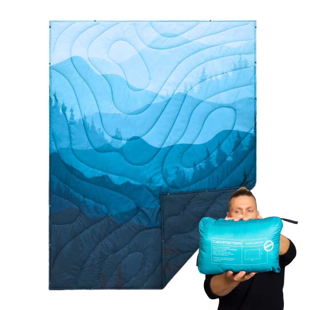 SITPACKFrosty Valley Adventure Blanket - Lightweight Puffy, Water-Resistant, Packable, Warm Outdoor Blanket for Travel, Beach, Hammock, and Festivals