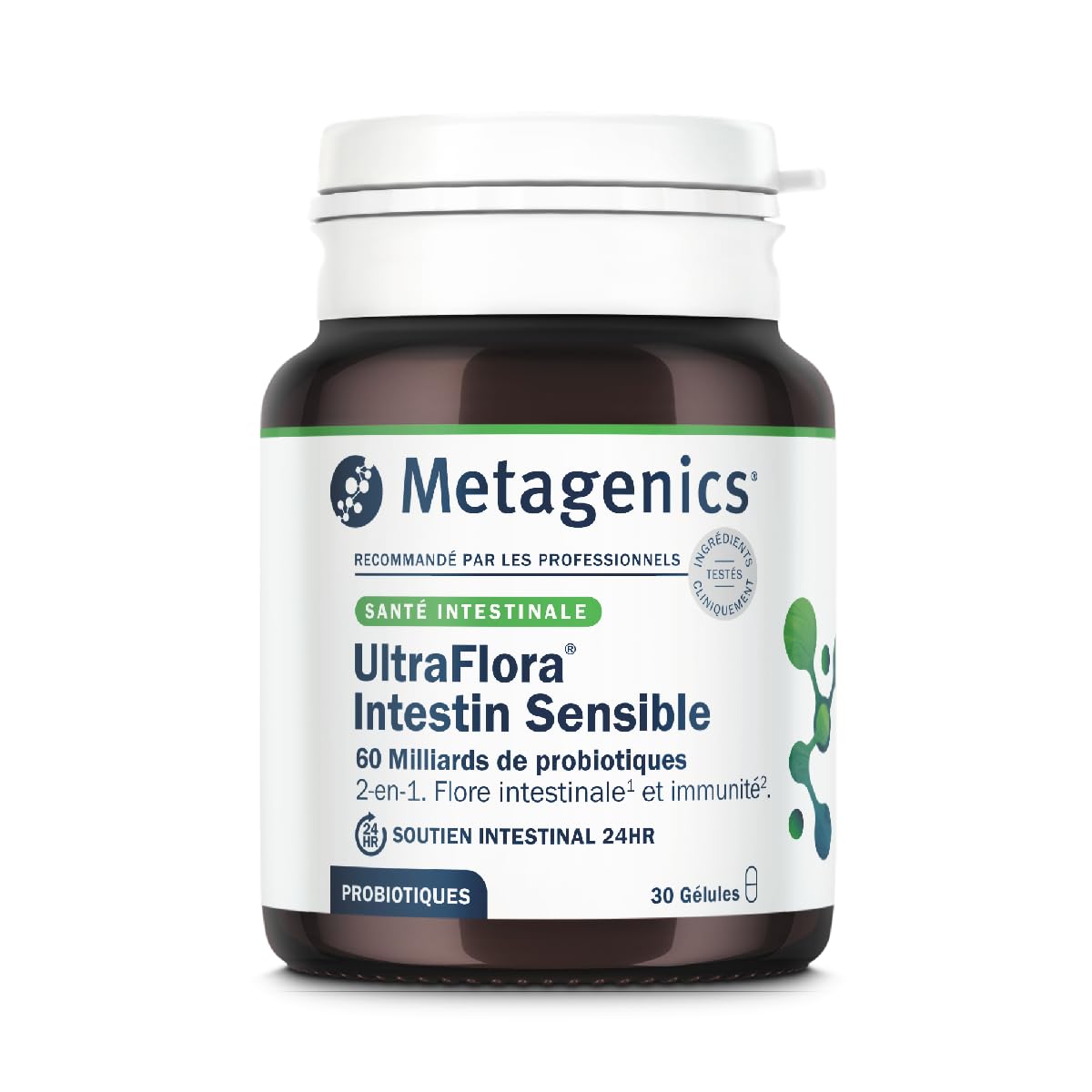 Metagenics UltraFlora Intestin Sensible, Ferments Lactiques, 30 Gélules | 60 milliards de ferments lactiques avec vitamine D. La vitamine D contribue au fonctionnement normal du système immunitaire.