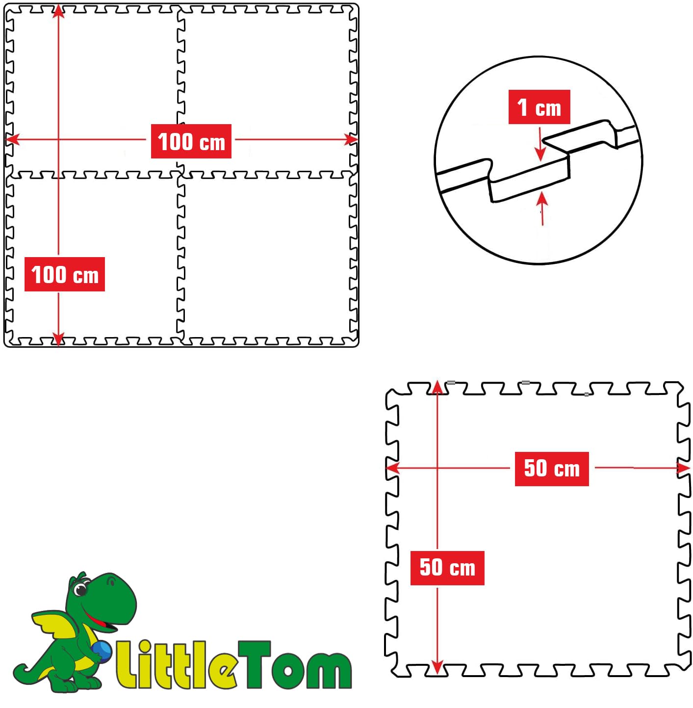LittleTom Alfombra Puzzle Infantil Azul - 4 Piezas Encajables 50x50 cm - Colchoneta de Goma Espuma EVA 100x100 cm para Niños - Protector Suelo Acolchado sin BPA - Manta de Juegos Impermeable