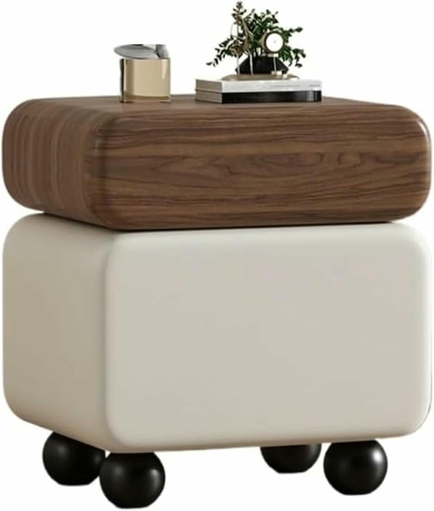 Mesa auxiliar de noche CNPRAZ con dos cajones espaciosos, mesa de cabeceira negra de 30 cm
