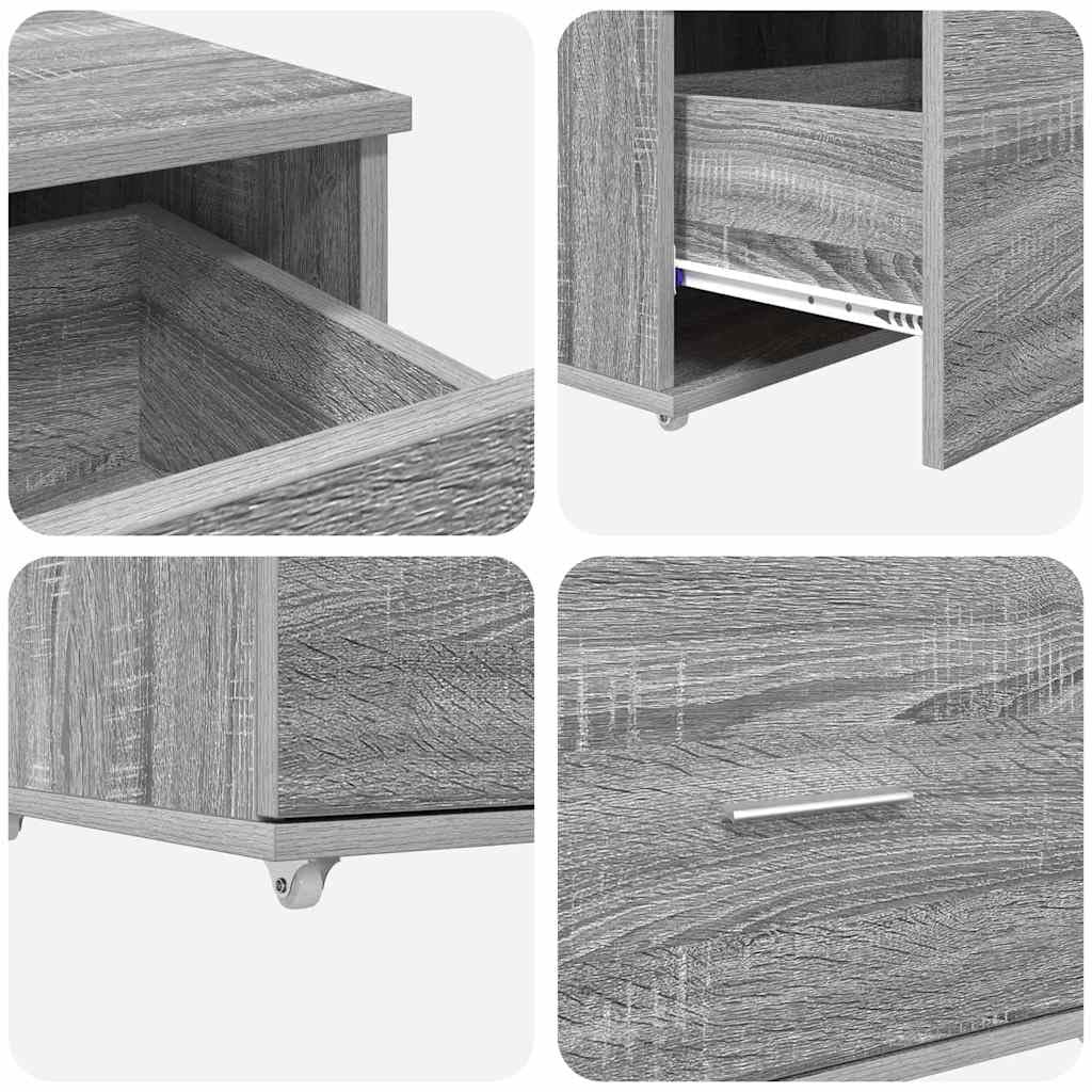 Cassettiera con ruote, colore grigio sonoma, 55 x 45 x 31 cm, mobile con ruote in legno con 1 cassetto, per casa, ufficio e camera da letto