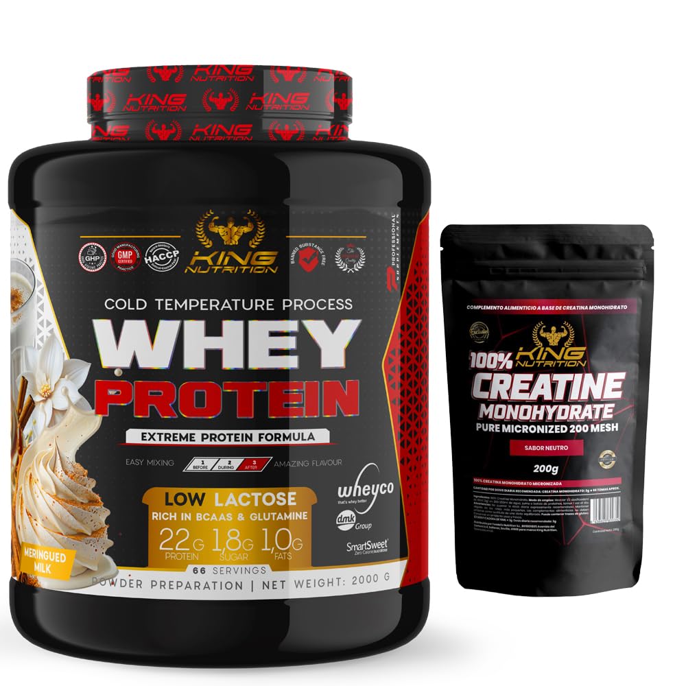 Whey Protein King Nutrition Proteina Concetrada (Leche Merengada, 2000gr + Creatina 500gr)