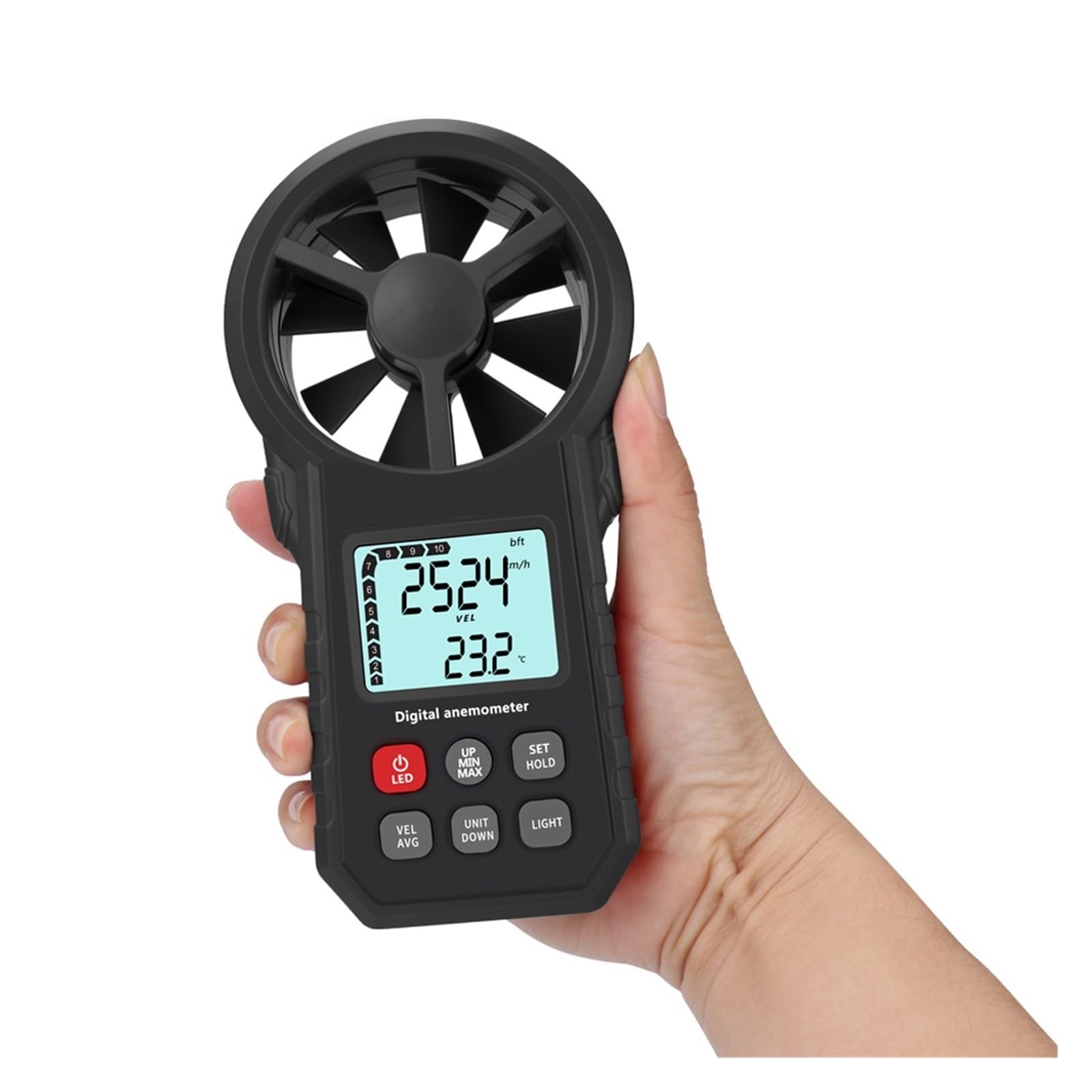 Profesjonalny Cyfrowy Anemometr Obrotomierz Czujnik Prędkości Wiatru Przenośny Miernik Z Podświetleniem LCD Precyzyjny Pomiar(Red)