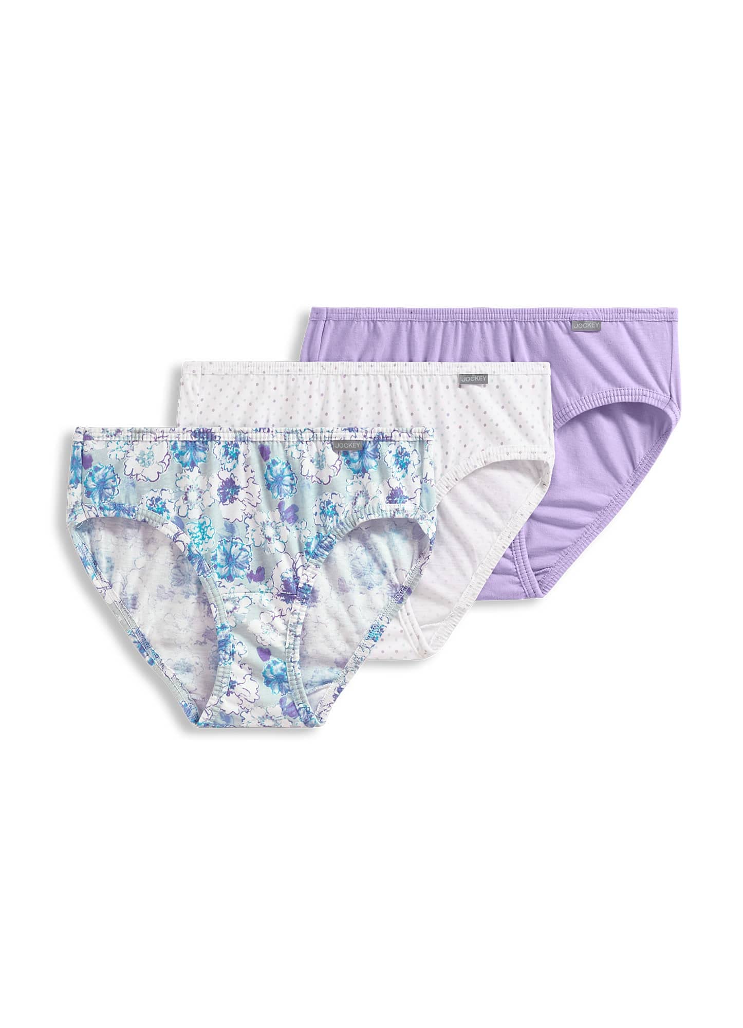 Jockey Women's Underwear Elance Bikini - 3 Pack, Digital Lavender/Dream Dot Aqua/Floral Clouds Aqua, 4