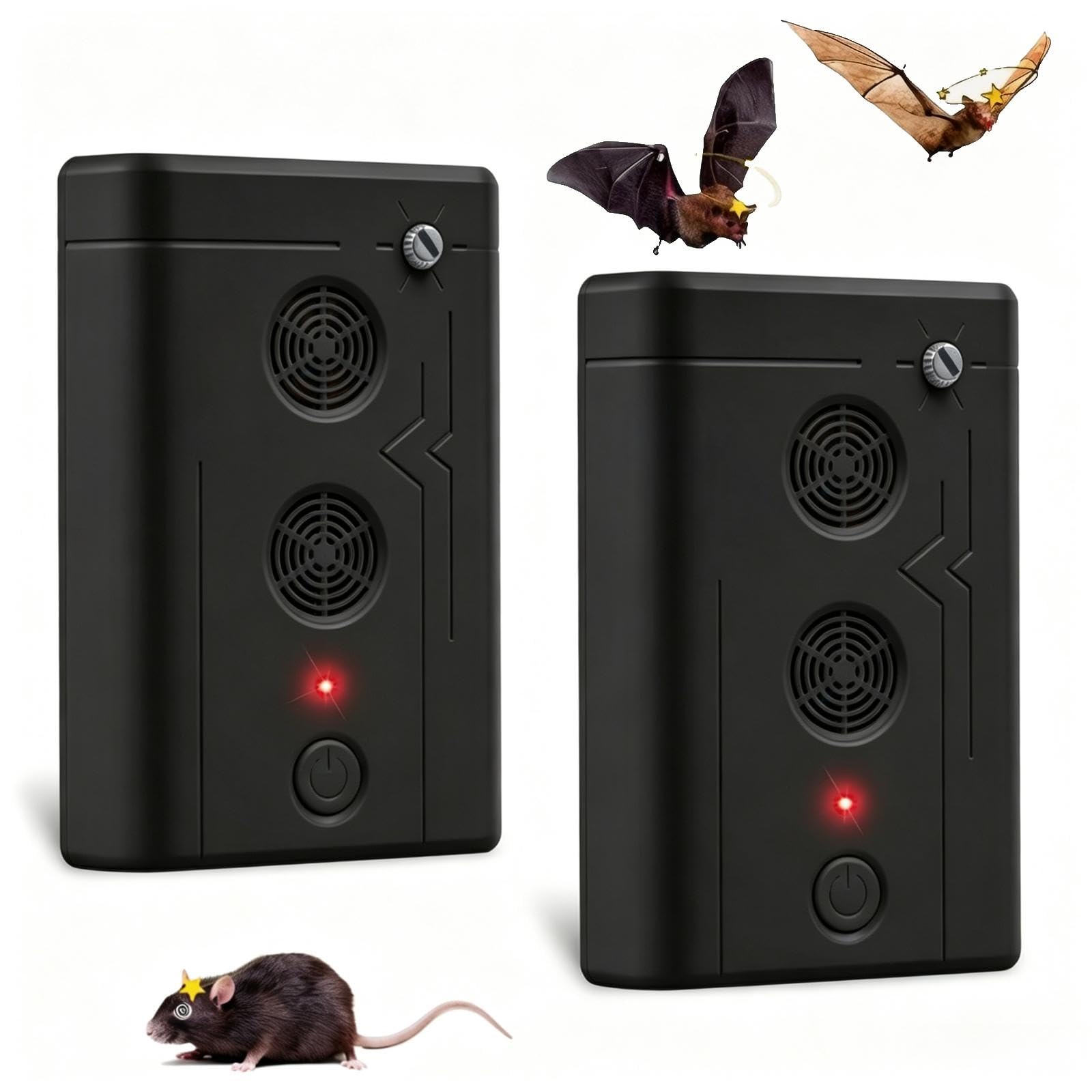Lot de 2 dispositifs répulsifs à ultrasons pour chauves-souris - Appareil pratique pour enlever les chauves-souris et oiseaux - Pour garder les chauves-souris loin des greniers, des maisons et des