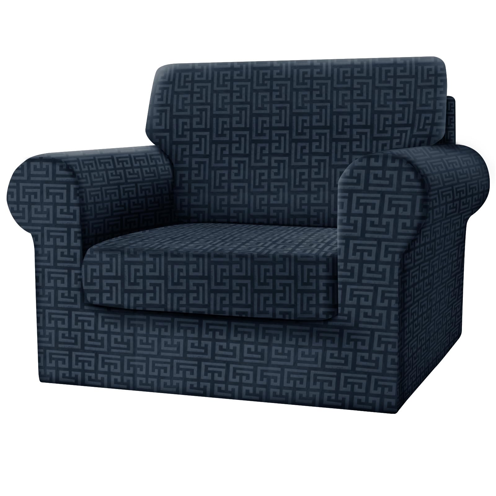 SYLC Fitted Single Sofa Cover, 3 Piece Sofa Slipcover With 1 Seat Cushion Cover And 1 Backrest Cover, Settee Covers Stretch Velvet Anaglyph(Denim Blue,Chair - 3 PCS)