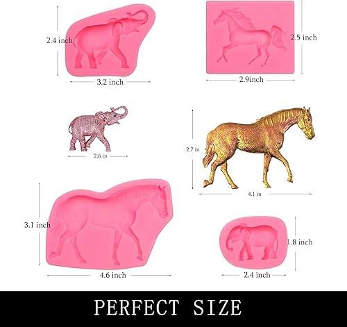 Miniatura 2 de Moldes para fondant de caballo, 4 paquetes, moldes de silicona de chocolate con elefante para decoración de pasteles de caballos, vaqueros,